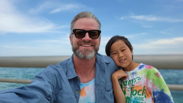 WISE DECK founder and son at the beach